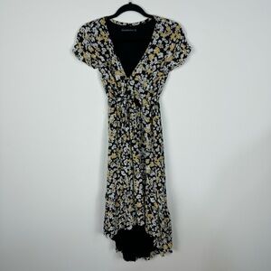 Abercrombie & Fitch Floral High Low Midi Dress Size Extra Small Black Yellow